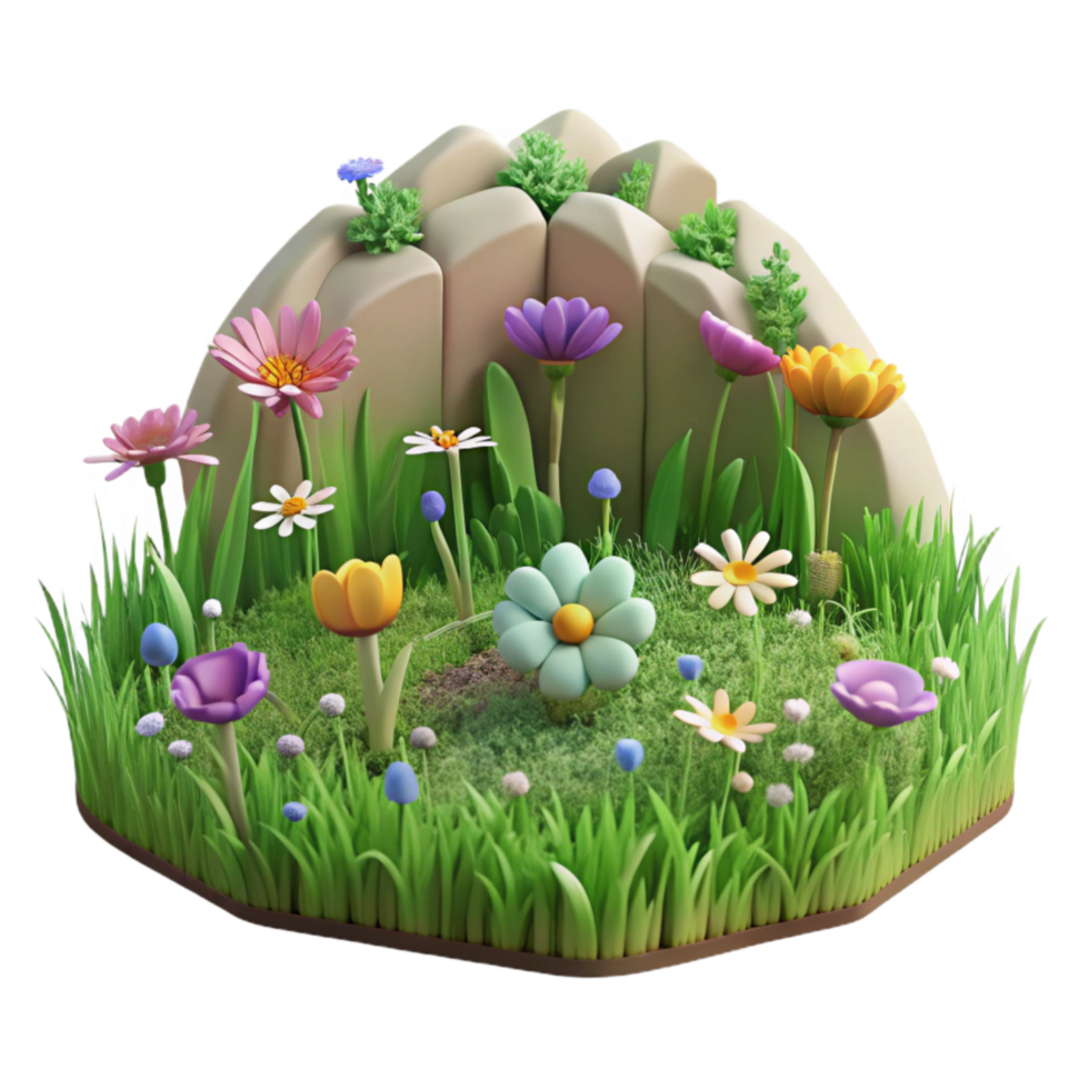 vibrant rustic Peaceful Meadow with Wildflowers Cutout Isolated original png