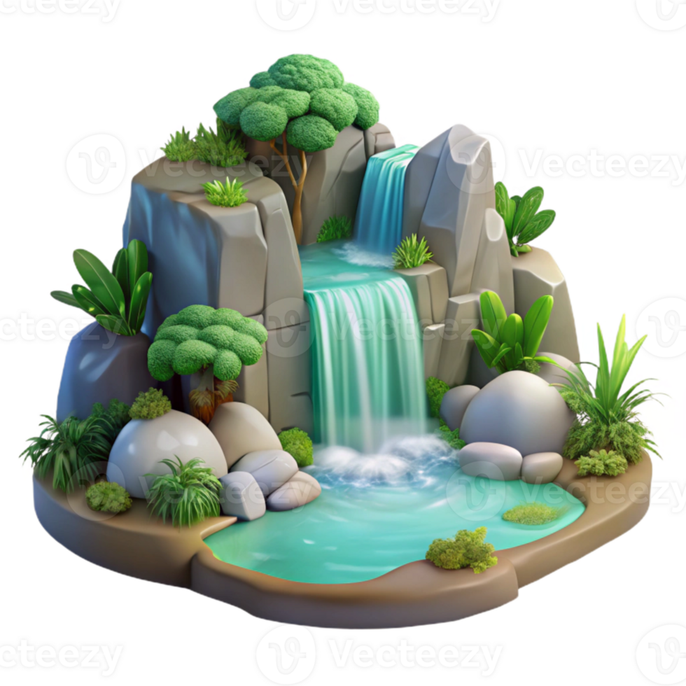 serene rustic Peaceful Waterfall Nature Scene Transparent Background detailed png