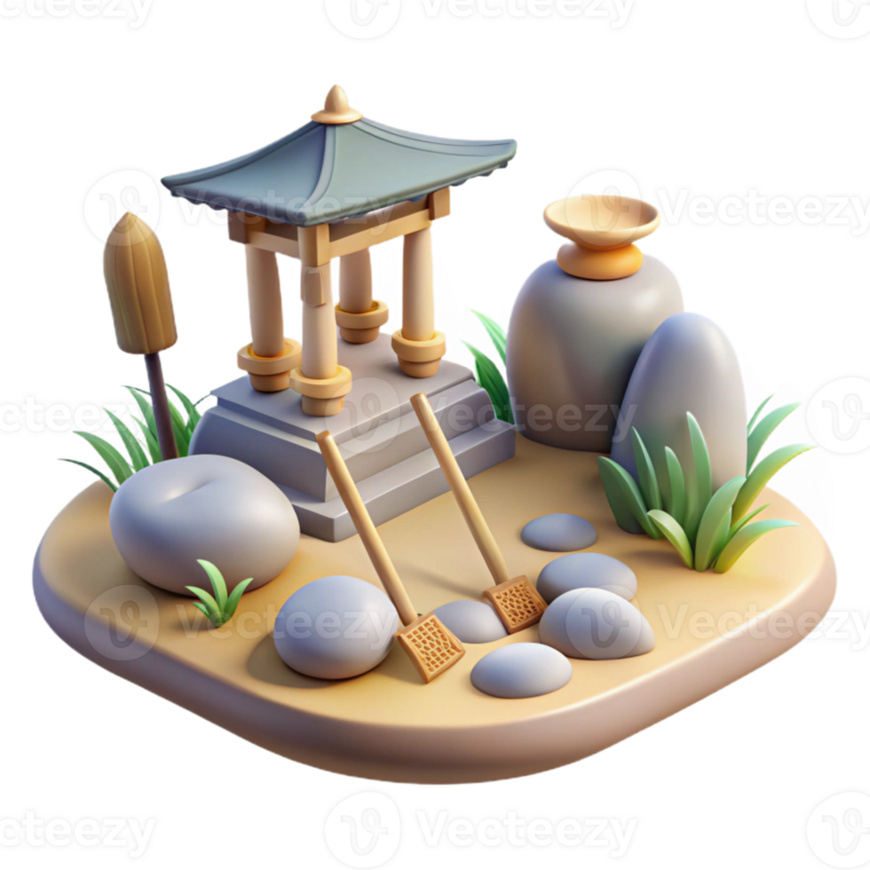 wonderful traditional Peaceful Zen Garden Scene with Rake Isolated high quality png