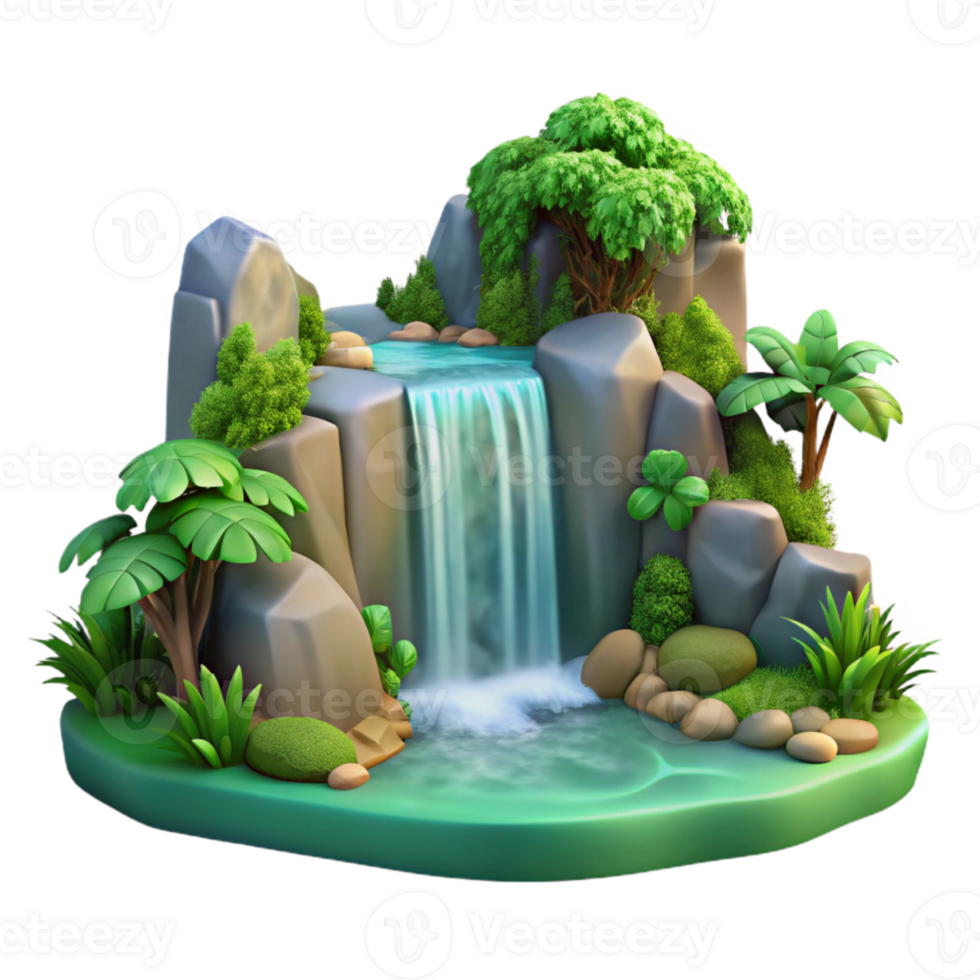 wonderful abstract Peaceful Waterfall Scene with Lush Greenery Isolated png