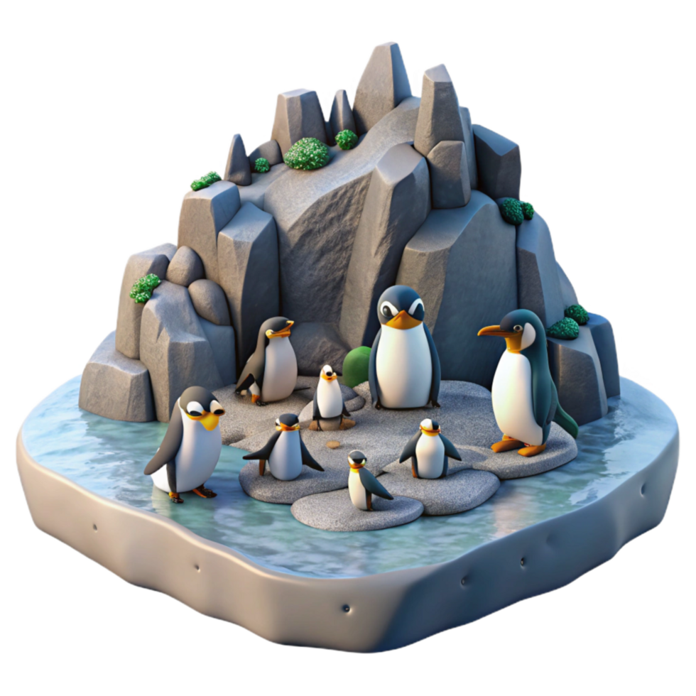 vibrant contemporary Penguin Colony on Rocky Shore Cutout Element professional png