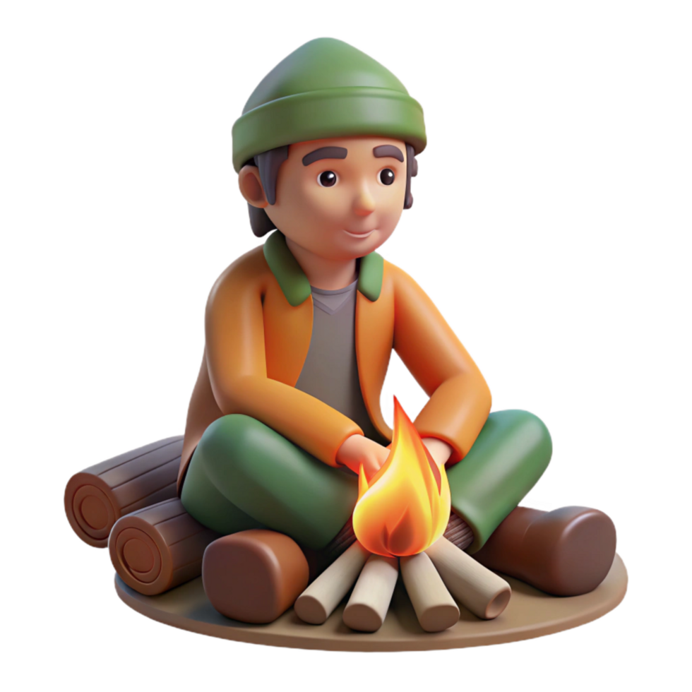 magnificent contemporary Person Sitting by a Campfire Cutout premium png