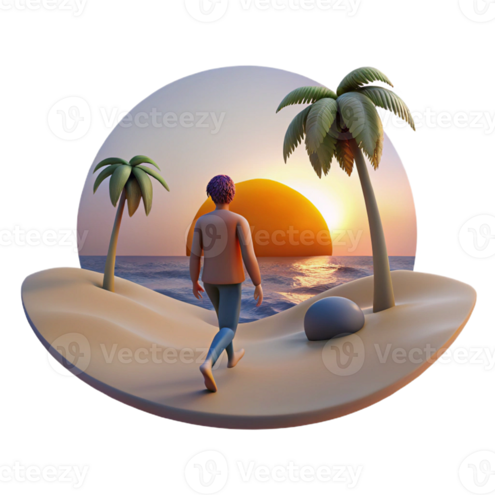 wonderful creative Person Walking on Beach at Sunset Cutout original png