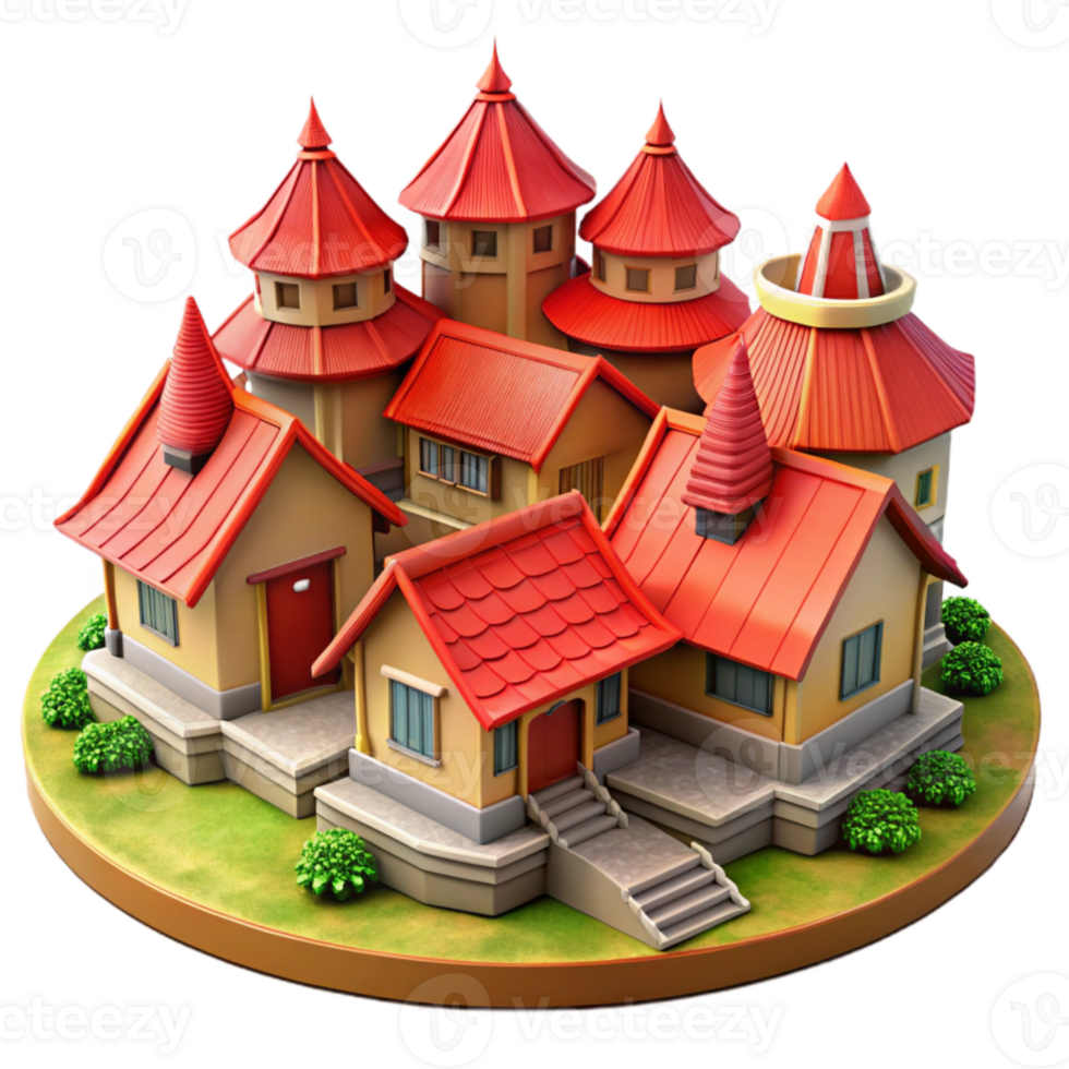 dramatic contemporary Picturesque Village with Red Roofs Cutout Transparent Background detailed png