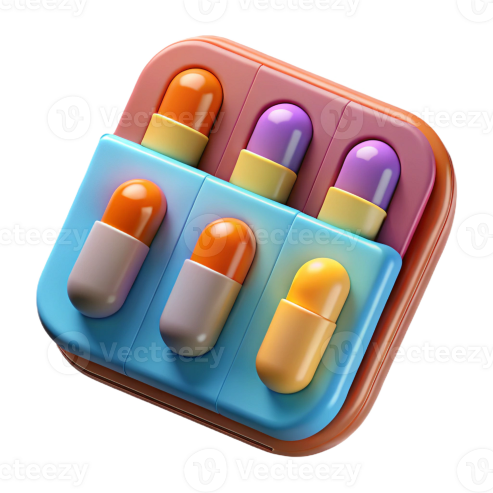 extraordinary rustic Pill Organizer Weekly Compartments Multicolored Isolated professional png