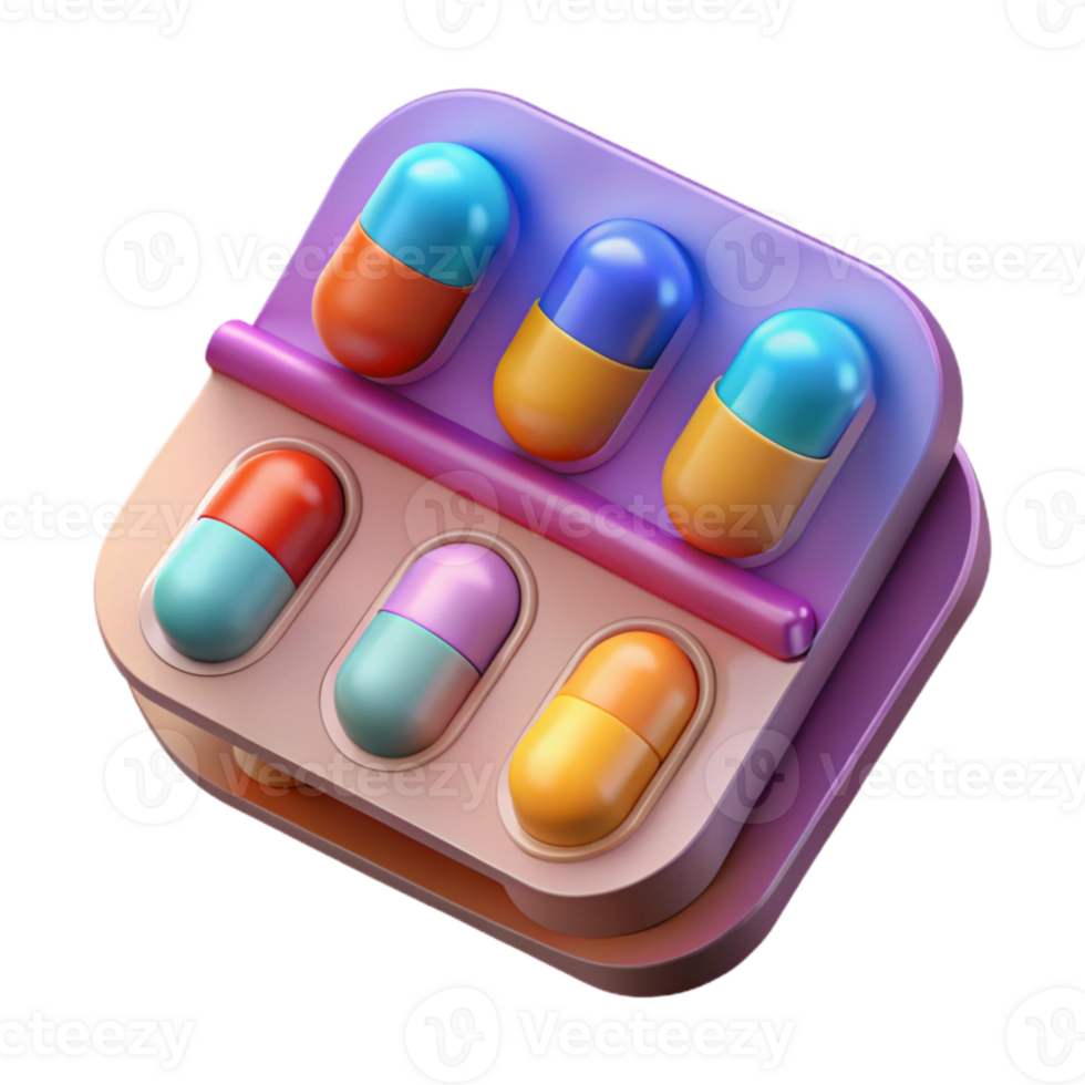 beautiful contemporary Pill Organizer Weekly Compartments Multicolored Isolated exclusive png