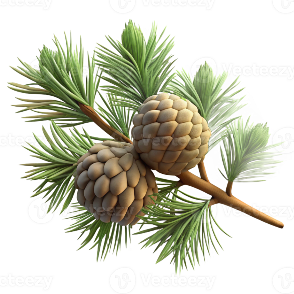 vibrant vintage Pine Branch with Pine Cones Attached Isolated png