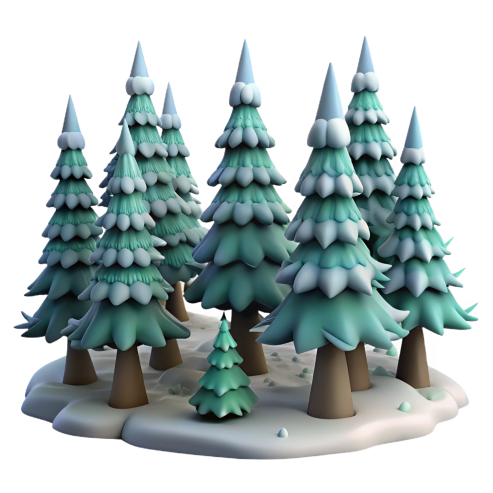 wonderful traditional Pine Tree Forest Winter Scene Isolated png