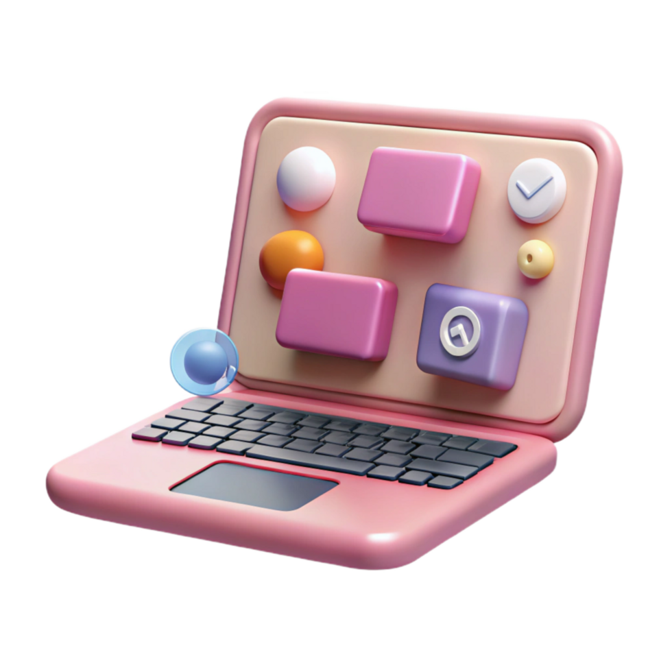 serene contemporary Pink Laptop with Social Media Management Tools Isolated high resolution png