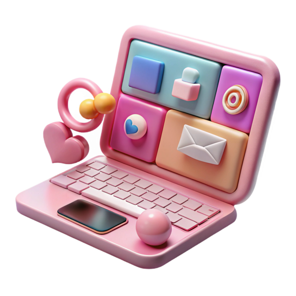 elegant rustic Pink Laptop with Social Media Management Tools Isolated original png