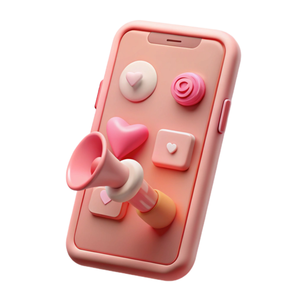 serene artistic Pink Smartphone with Influencer Marketing Content Isolated genuine png
