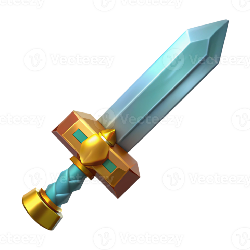 beautiful artistic Pixel Art Sword Gold with Diamond Hilt Transparent Background genuine png