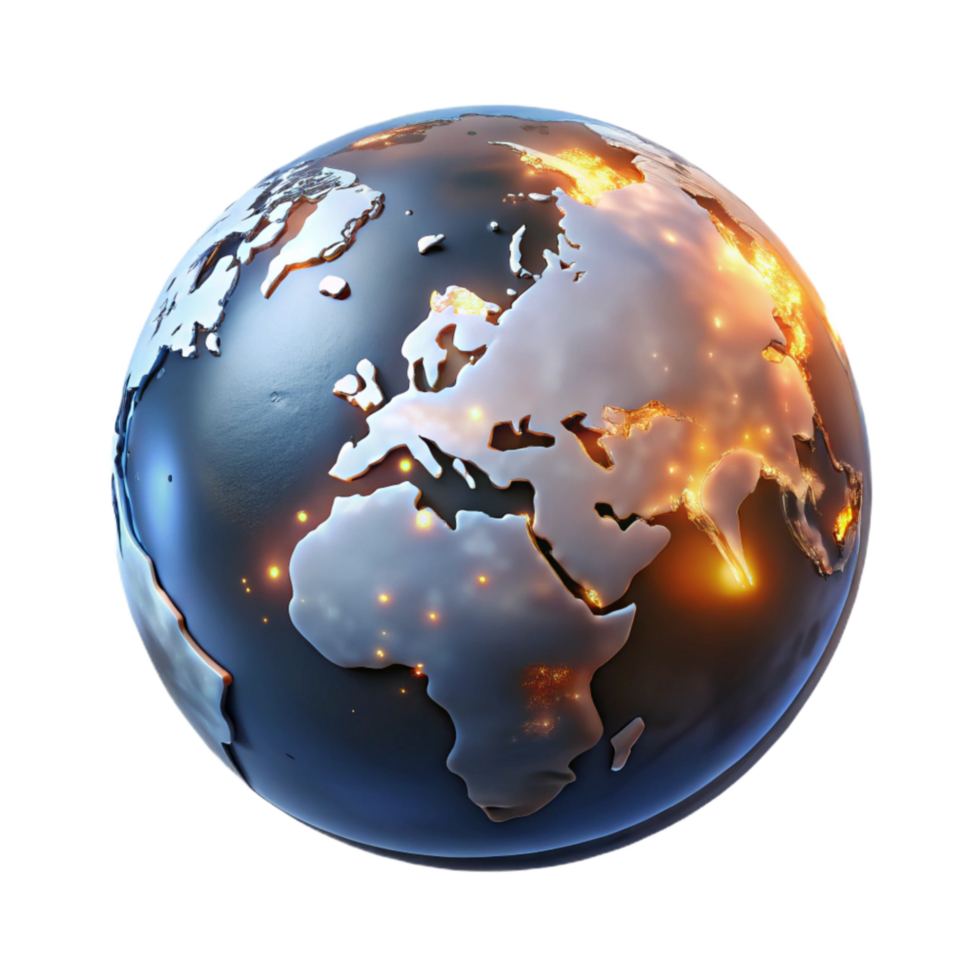 beautiful rustic Planet Earth with Glowing City Lights Transparent Background high resolution png