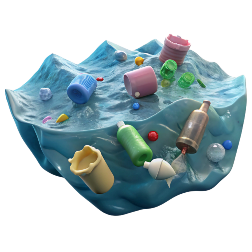 vibrant vintage Plastic Waste Floating in Ocean Isolated exclusive png