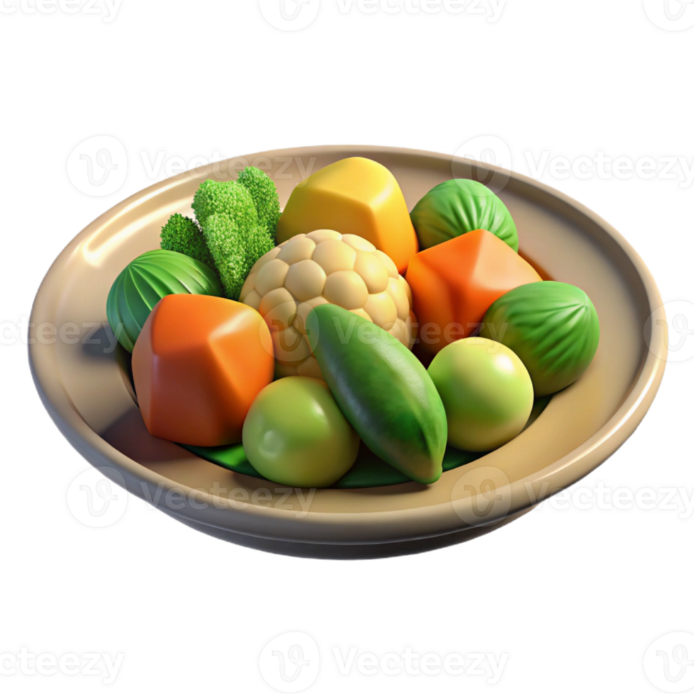 elegant classic Plate of Steamed Vegetables Isolated premium png