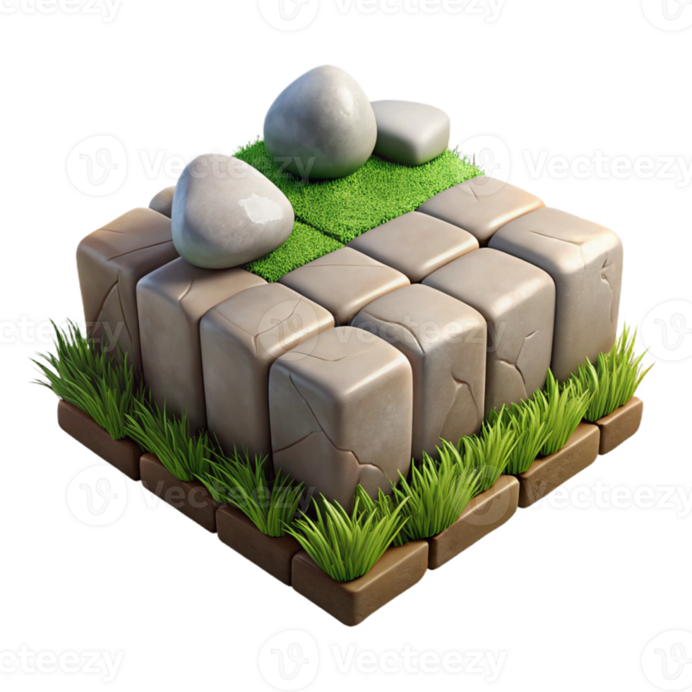 elegant rustic Platformer Tileset Grass and Stone Isolated Cutout authentic png