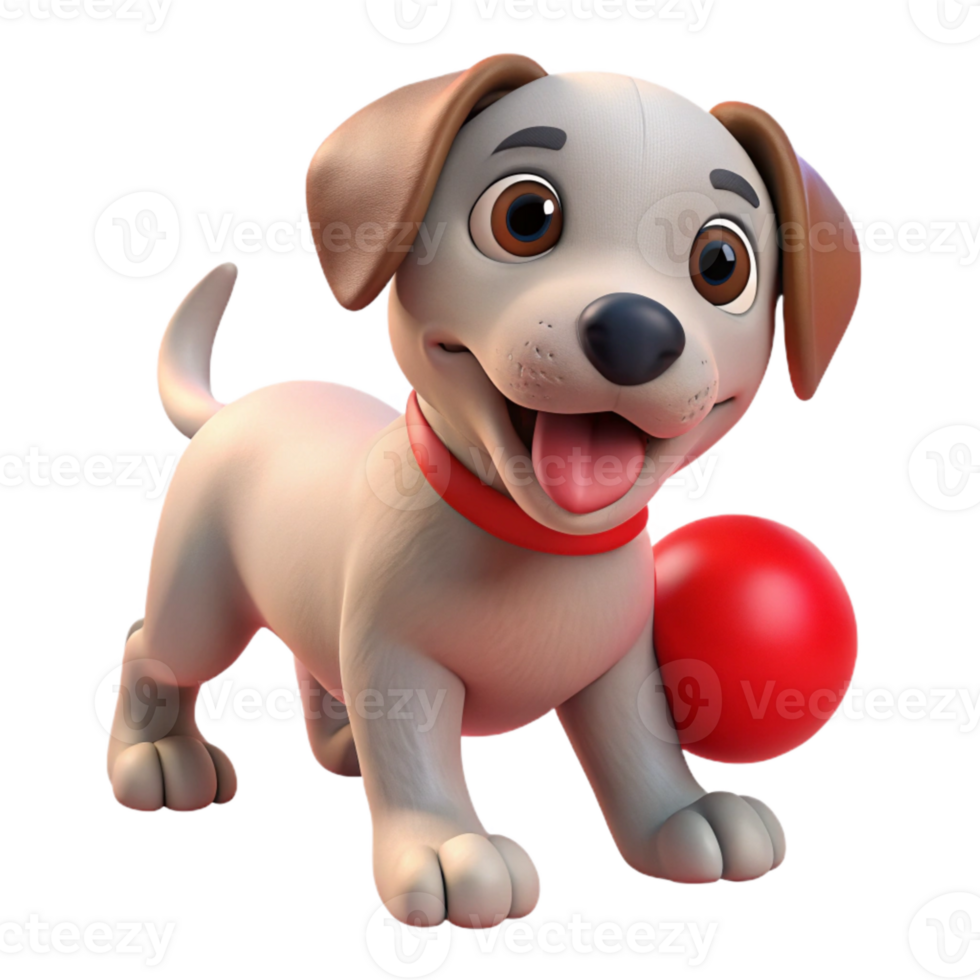 magnificent classic Playful Puppy with Red Ball Isolated on Transparent Background professional png
