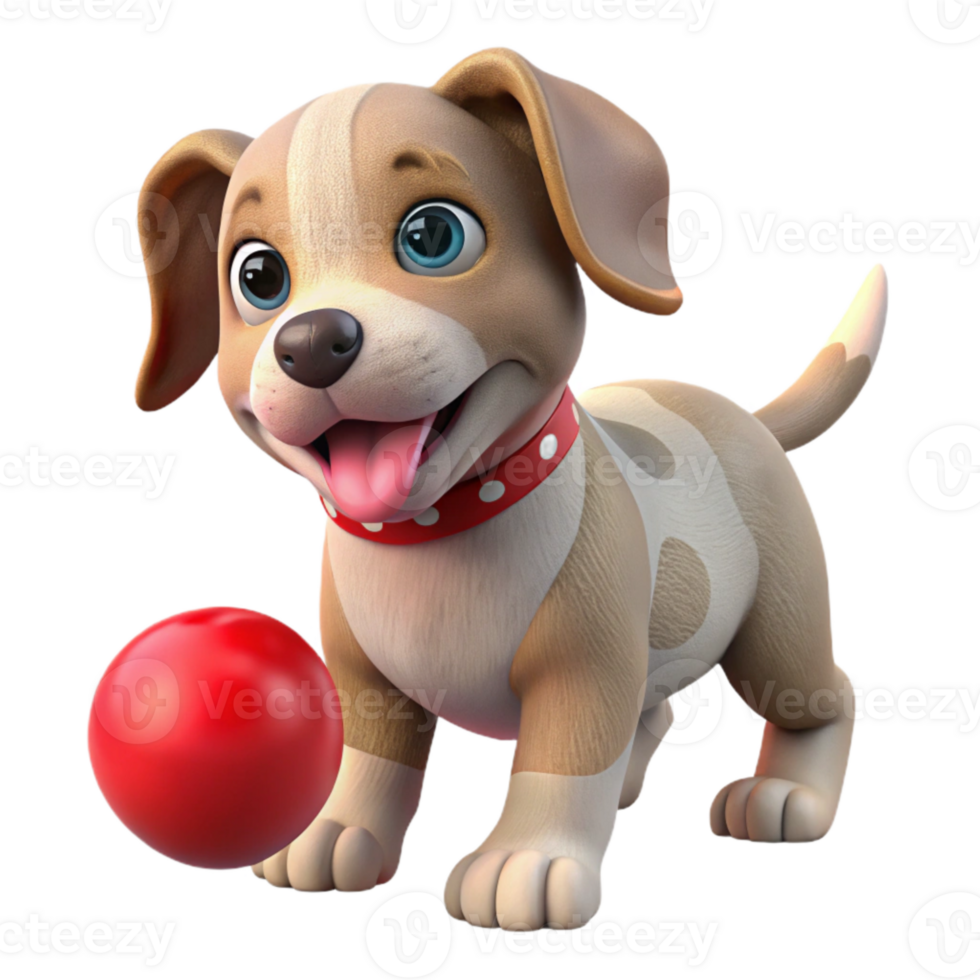 impressive rustic Playful Puppy with Red Ball Isolated on Transparent Background exclusive png