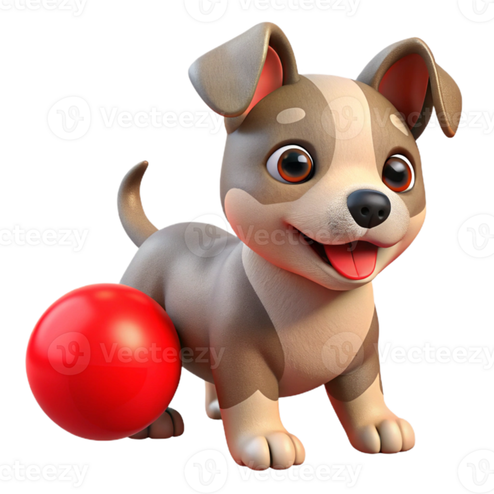stunning modern Playful Puppy with Red Ball Isolated on Transparent Background professional png