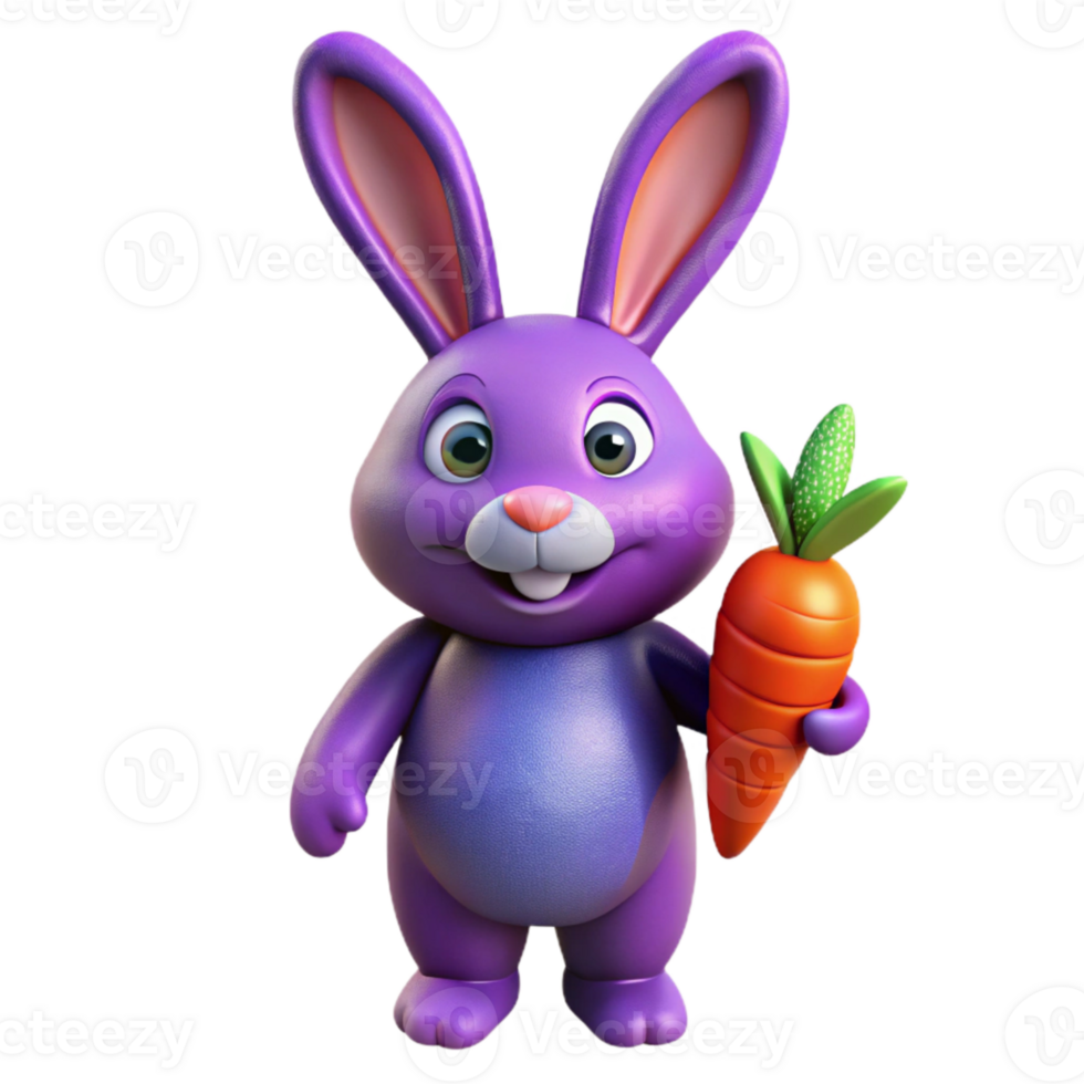 stunning minimalist Purple Easter Bunny Holding Carrot Cutout Transparent Background premium png