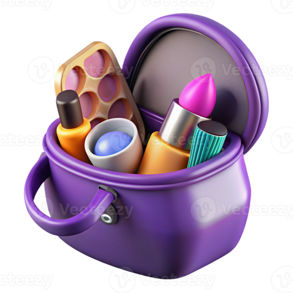 vibrant modern Purple Cosmetic Bag Open with Items Cutout premium png