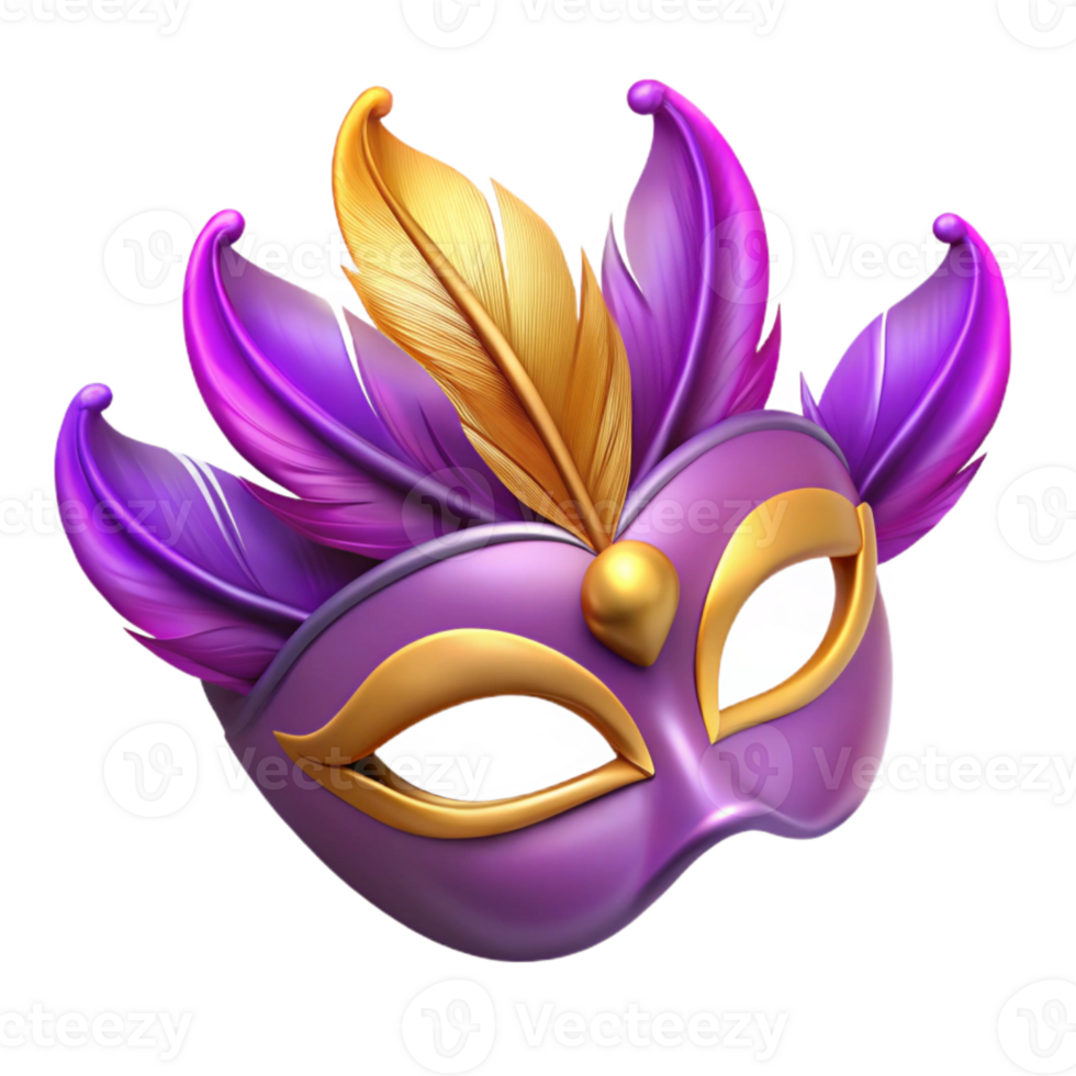elegant minimalist Purple Mardi Gras Mask with Feathers Cutout Element exclusive png