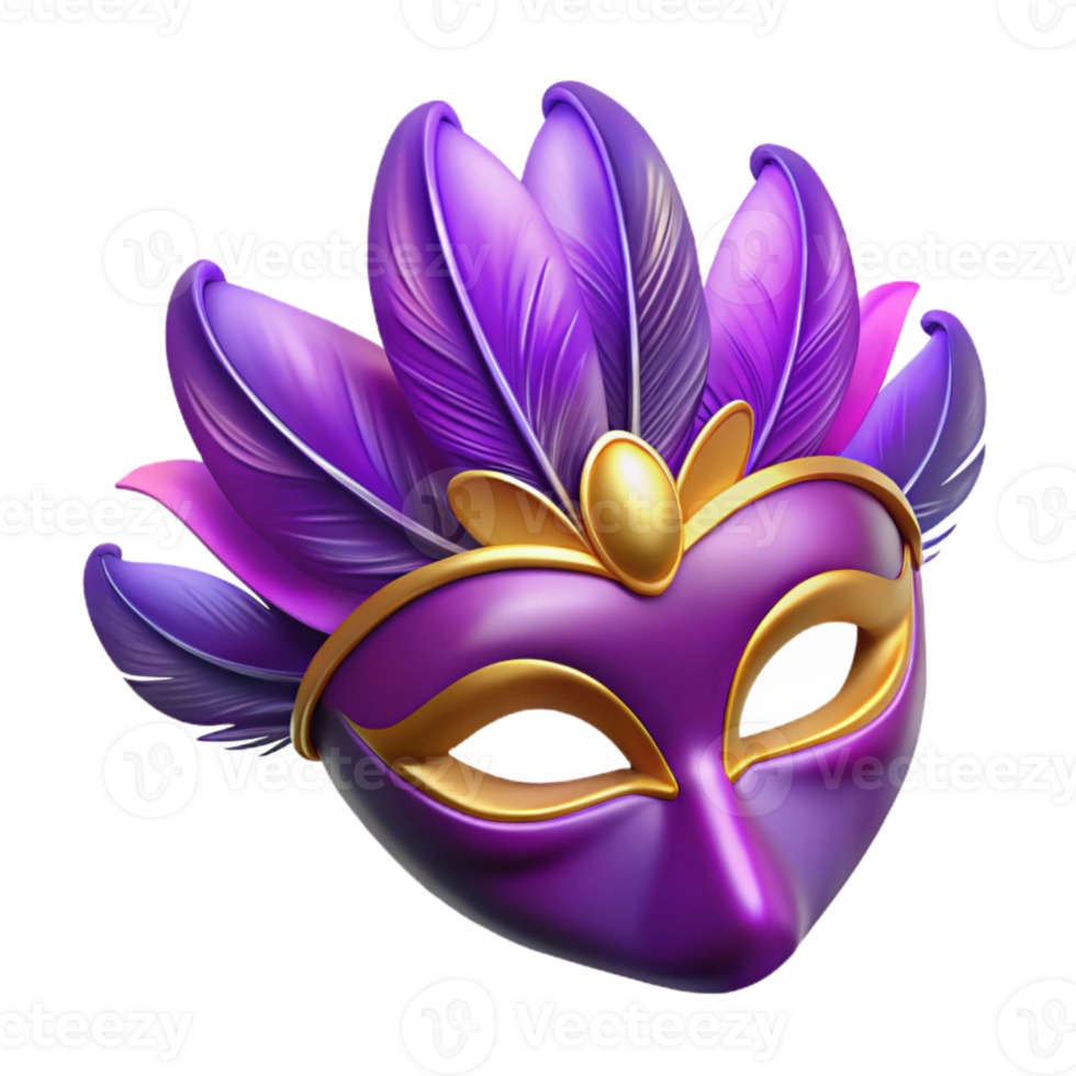 wonderful classic Purple Mardi Gras Mask with Feathers Cutout Element detailed png