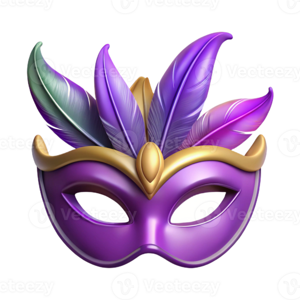 wonderful modern Purple Mardi Gras Mask with Feathers Cutout Element exclusive png