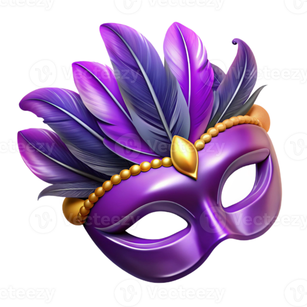 dramatic artistic Purple Mardi Gras Mask with Feathers Cutout Element high quality png