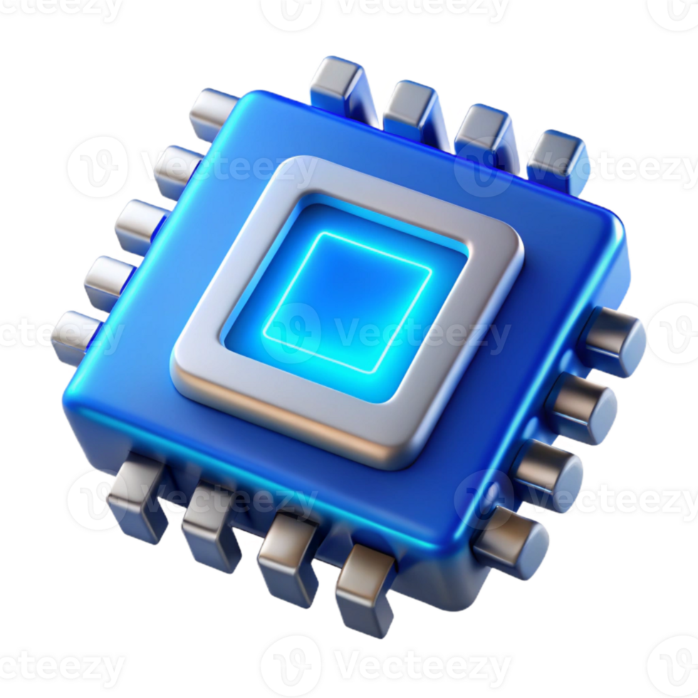 wonderful traditional Quantum Computer Chip Close Up with Blue Lighting Cutout high resolution png