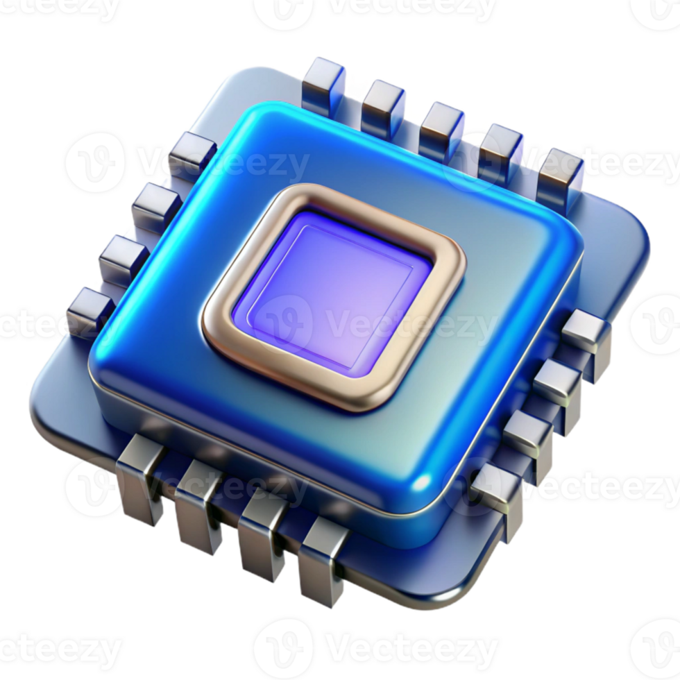 dramatic minimalist Quantum Computer Chip Close Up with Blue Lighting Cutout high quality png