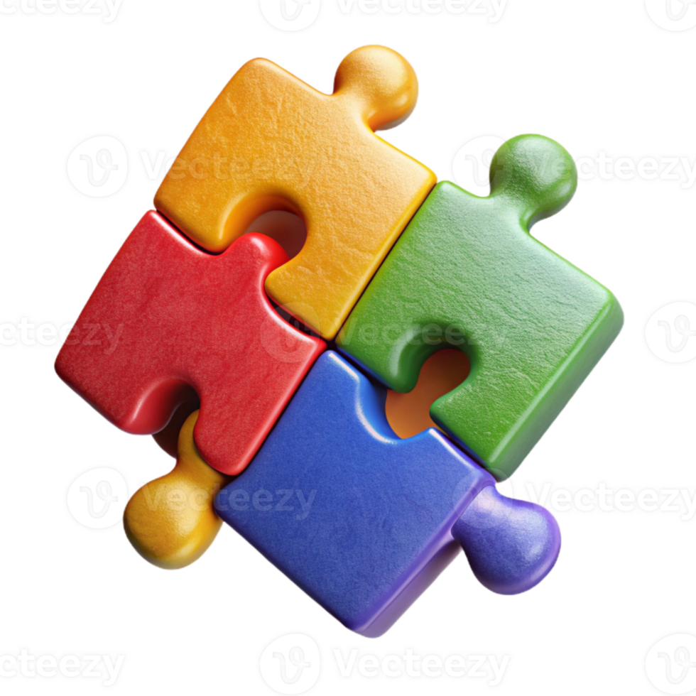 vibrant creative Puzzle Pieces Connecting Solution Concept Multicolored Isolated detailed png