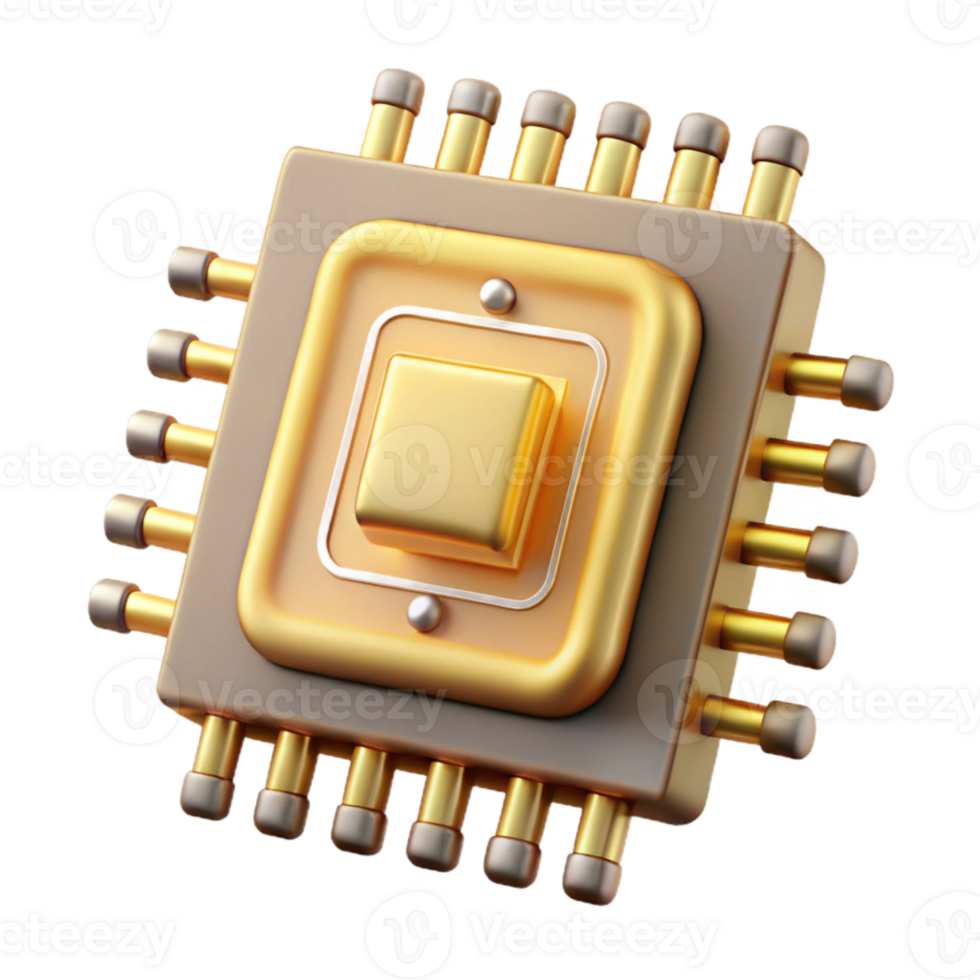 stunning artistic Quantum Computing Chip with Gold Wiring Cutout professional png
