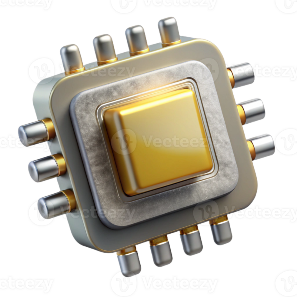 dramatic minimalist Quantum Computing Chip Gold and Silver Transparent Background premium png