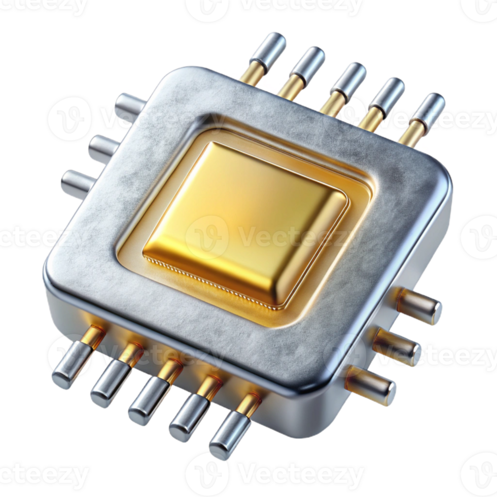 extraordinary classic Quantum Computing Chip Gold and Silver Transparent Background original png