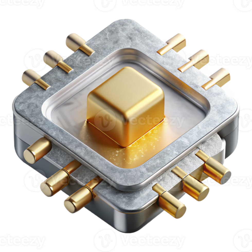 vibrant modern Quantum Computing Chip Gold and Silver Transparent Background original png
