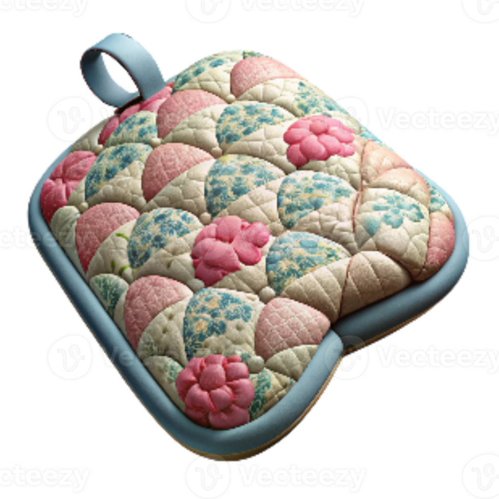 elegant artistic Quilted Pot Holder with Floral Pattern Transparent Background high resolution png