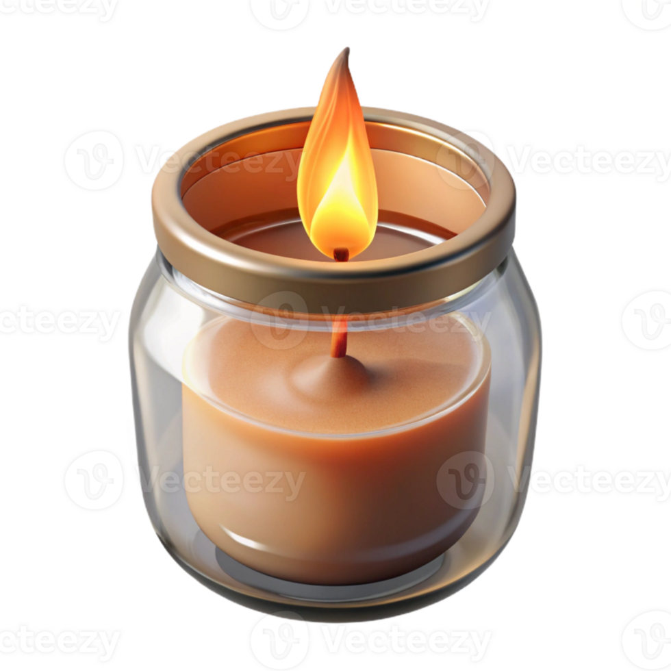 serene abstract Realistic Burning Candle in Glass Jar Transparent Background high resolution png