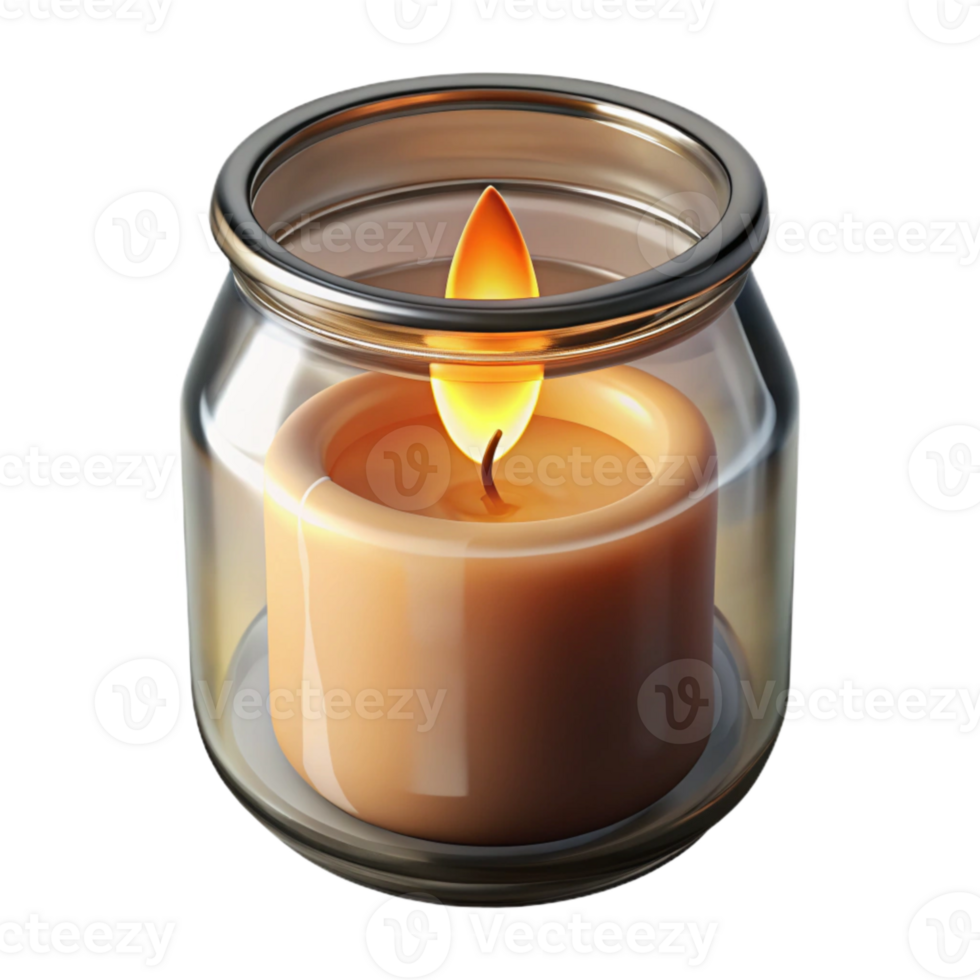 vibrant vintage Realistic Burning Candle in Glass Jar Transparent Background high resolution png