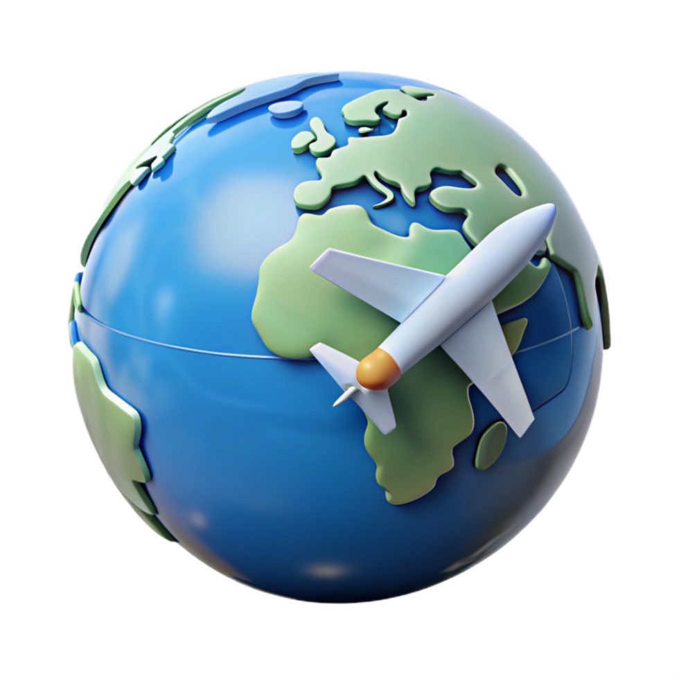 serene traditional Realistic Globe with Airplane for International Marketing Transparent professional png