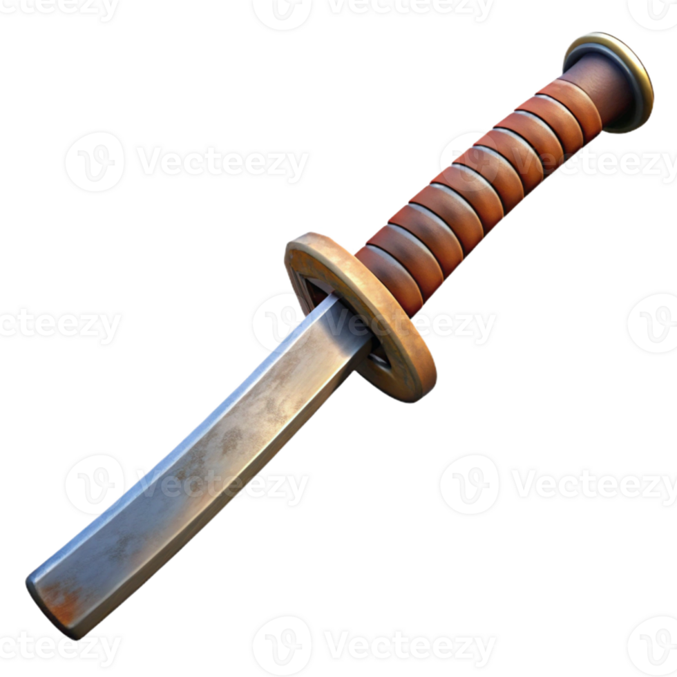 serene contemporary Realistic Japanese Katana Sword Metal and Wood Cutout original png