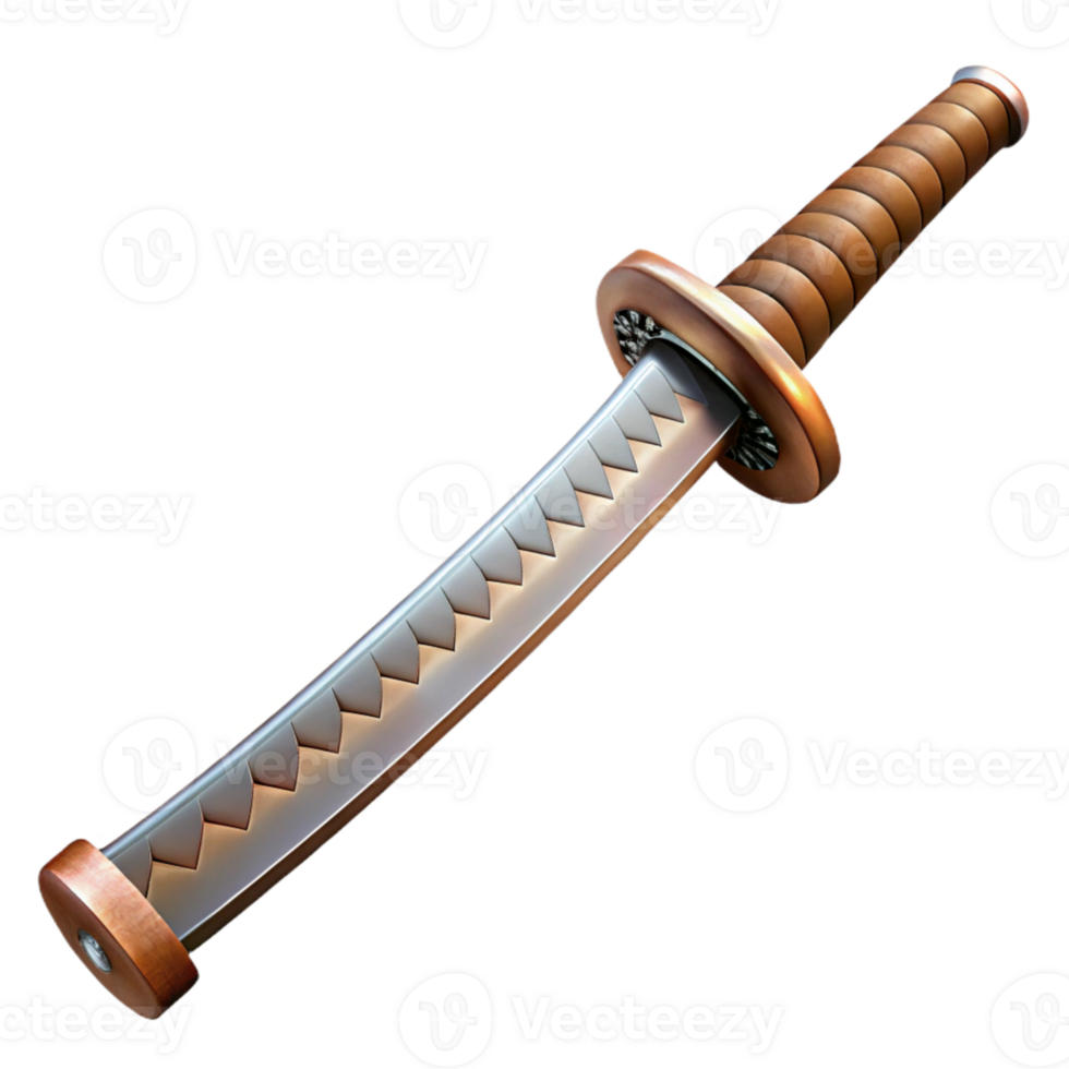 impressive classic Realistic Japanese Katana Sword Metal and Wood Cutout exclusive png