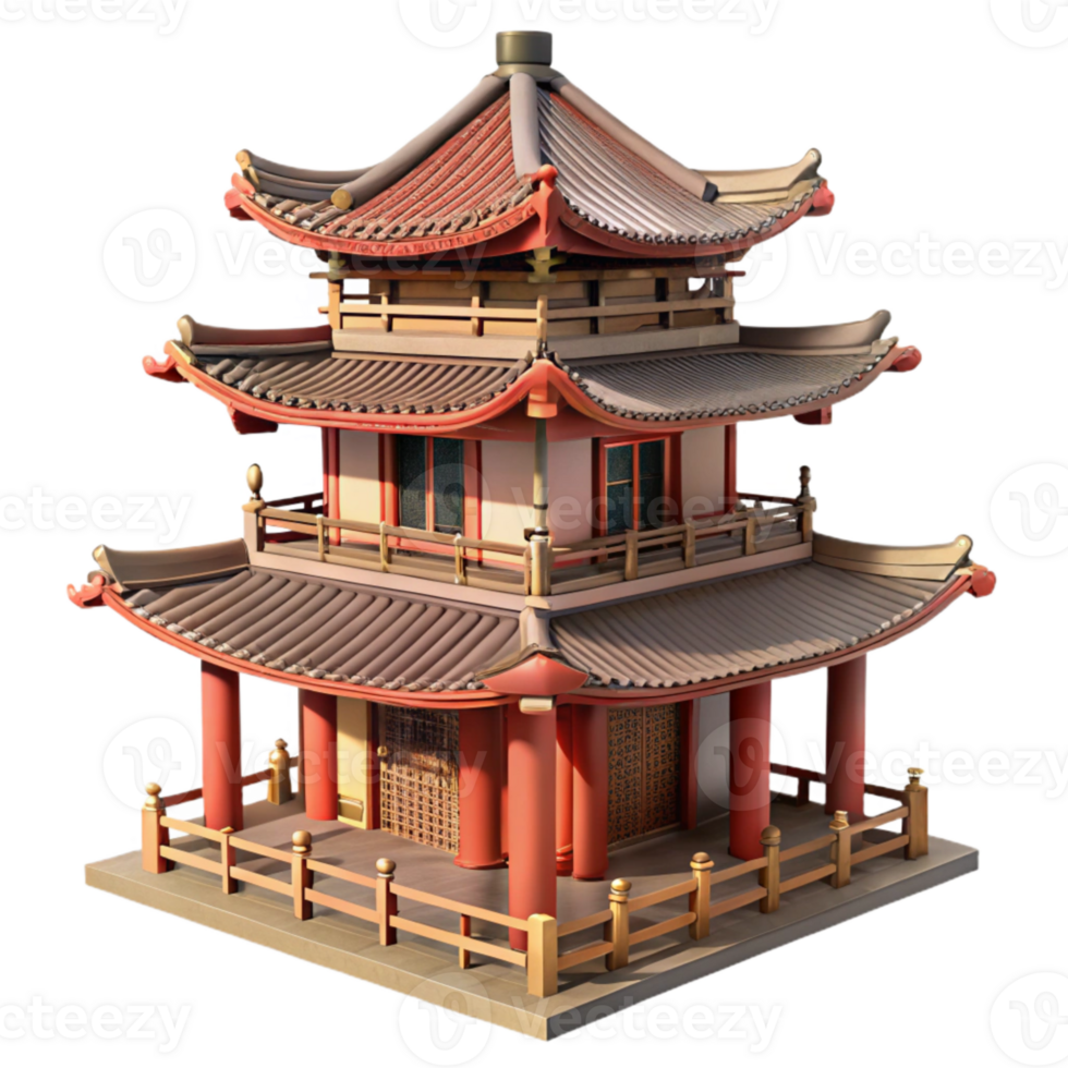 extraordinary contemporary Realistic Japanese Pagoda Temple Traditional Architecture Isolated high resolution png