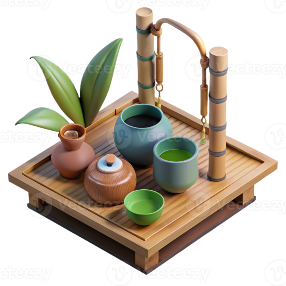 dramatic minimalist Realistic Japanese Tea Ceremony Set Bamboo Tray Cutout genuine png