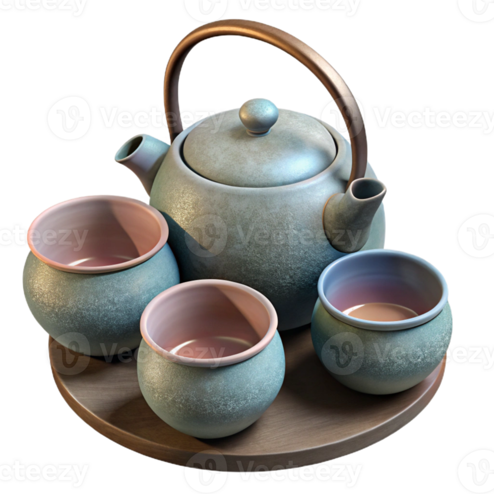 elegant modern Realistic Japanese Tea Set Ceramic Cups and Teapot Cutout professional png
