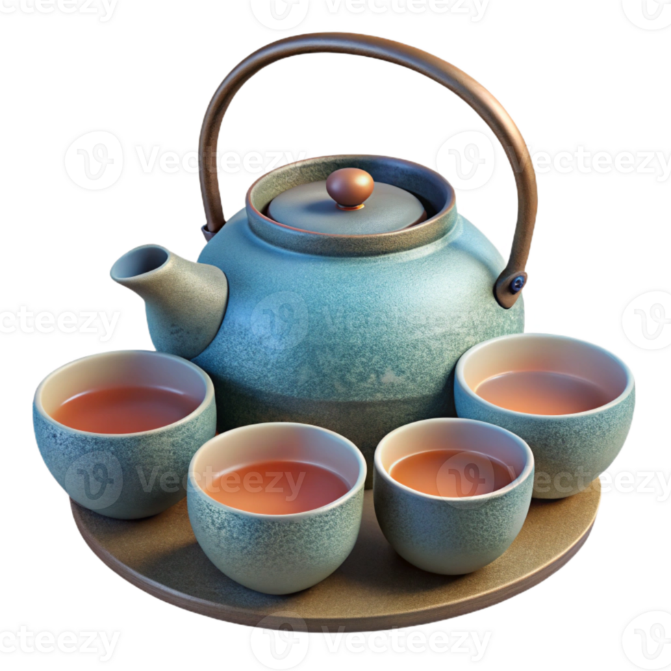 elegant rustic Realistic Japanese Tea Set Ceramic Cups and Teapot Cutout high resolution png
