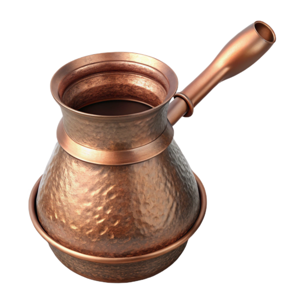 serene minimalist Realistic Turkish Coffee Pot Copper Material Isolated professional png