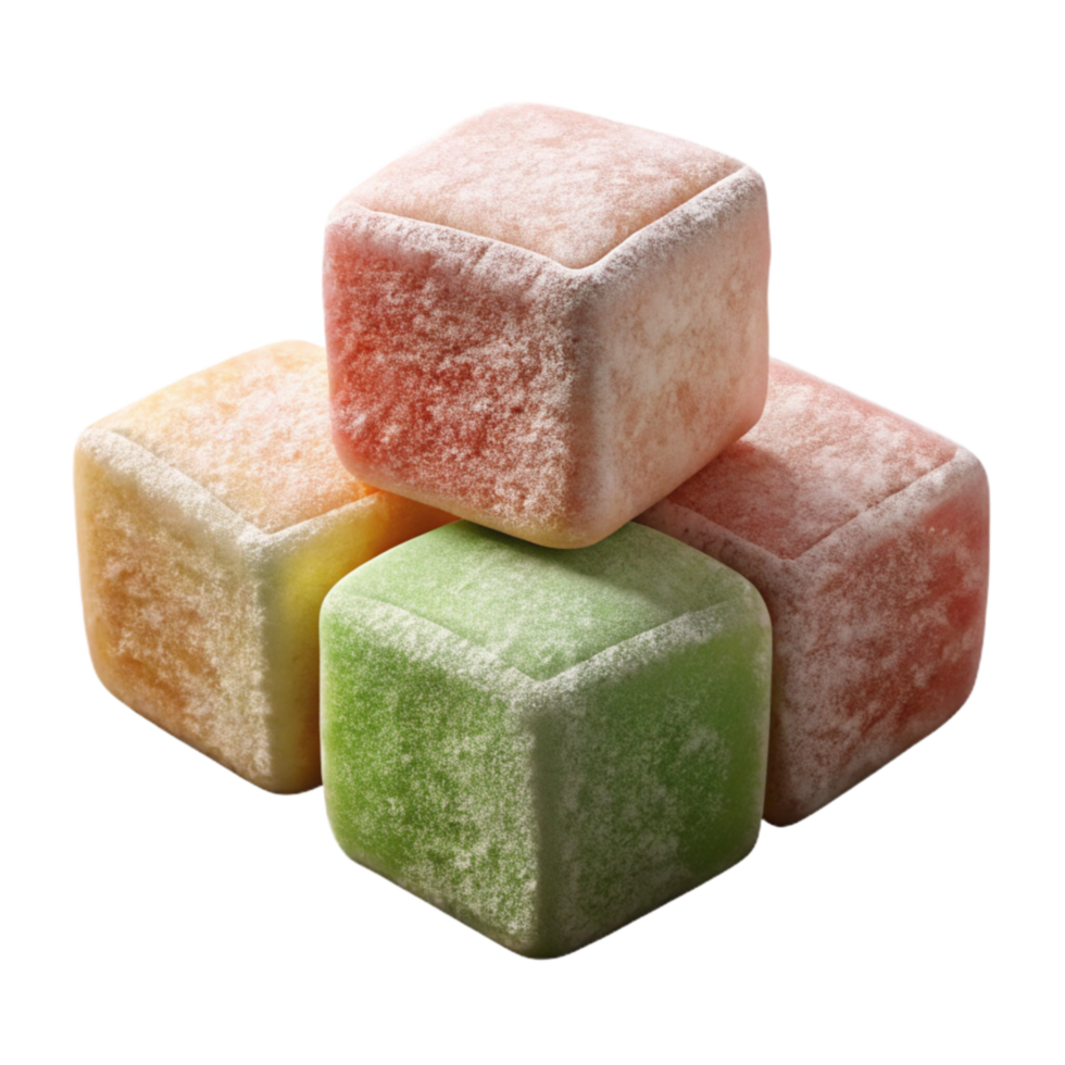 beautiful abstract Realistic Turkish Delight Sweets Assorted Colors Isolated authentic png