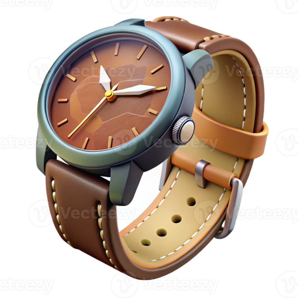 vibrant traditional Realistic Watch with Leather Strap Transparent Background premium png