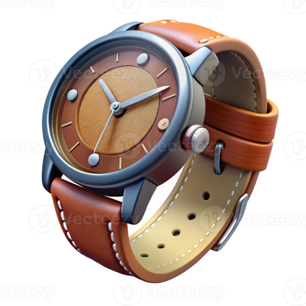 serene minimalist Realistic Watch with Leather Strap Transparent Background detailed png